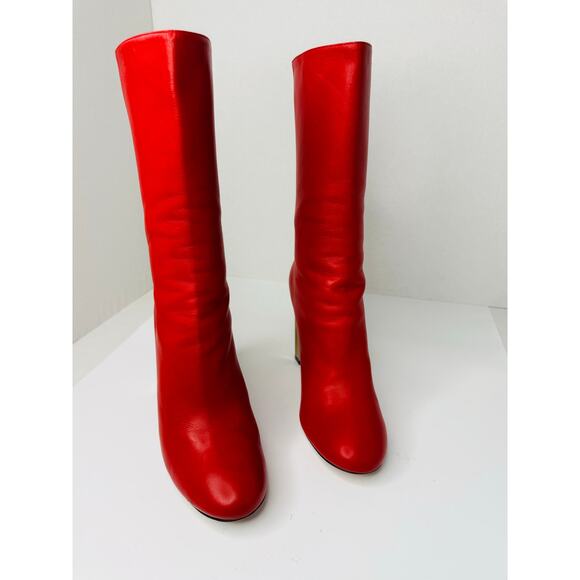 Alexander McQueen Red Leather Lux Duchess Bootie Boots 105mm High Heel Size 37.5 - Picture 12 of 13